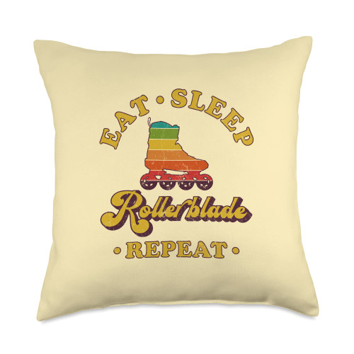 Cool Inline Skating Apparel by Blading Designs Eat Sleep Rollerblade Repeat Blading Inline Throw Pillow, 18x18, Multicolor