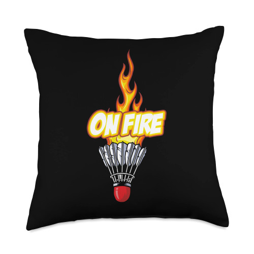 Badminton Player Gift Idea Badminton Shuttlecock On Fire Graphic Badminton Shuttlecock Player Sports Throw Pillow, 18x18, Multicolor