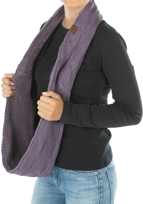 Womens Infinity Scarf Cable Knit Wrap - Solid LINED - Violet