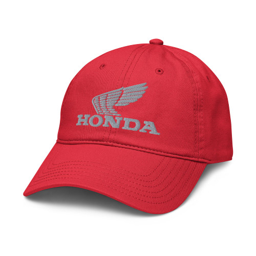 Honda Grey Retro Wing Logo Adjustable Baseball Hat, Red, One Size