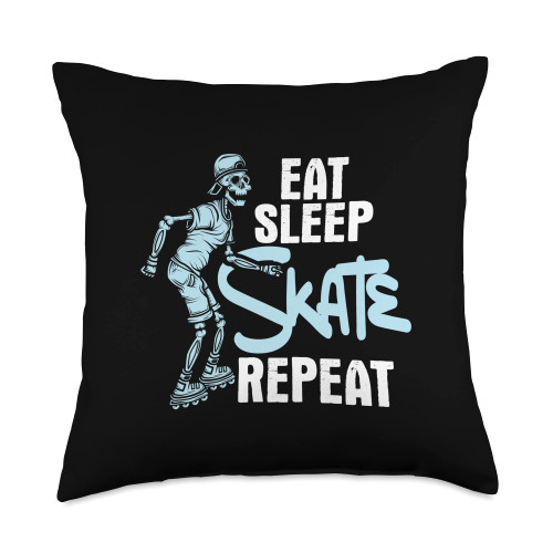Inline Skating Shirts Eat Sleep Repeat-Inline Skating Rollerblades Skater Throw Pillow, 18x18, Multicolor