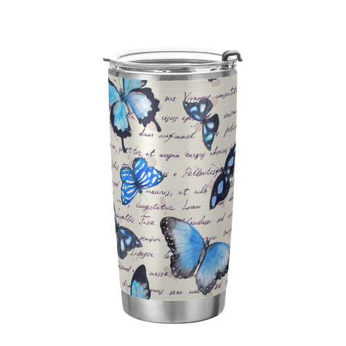 MCHIVER Blue Butterflies Stainless Steel Tumbler 20oz Travel Coffee Mug Double Wall Insulated Tumblers with Lid and Straw Sippy Cups Spill Proof