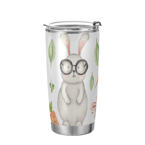 MCHIVER Easter Bunny Tumbler 20oz Travel Coffee Mug Stainless Steel Double Wall Insulated Tumblers with Lid and Straw Sippy Cups Leak Proof