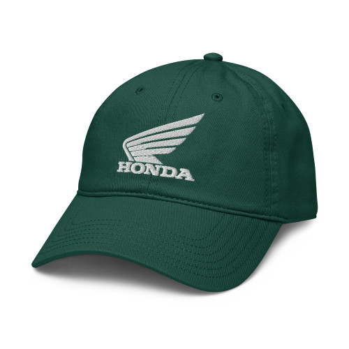Honda New White Wing Logo Adjustable Baseball Hat, Dark Green, One Size