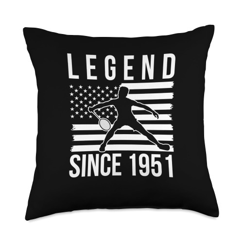 Badminton Badminton Player Shuttlecock Clothing Legend Player Since 1951 Badminton Shuttlecock Throw Pillow, 18x18, Multicolor