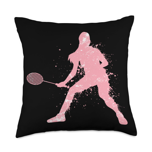 Shuttlecock Badminton Sets for Backyards Badminton Splash Badminton Player Shuttlecock Team Girls Women Throw Pillow, 18x18, Multicolor