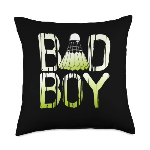 Bad Badminton Boy Racket Shuttlecock Player Gift Bad Boy | Racket Shuttlecock | Badminton Player Throw Pillow, 18x18, Multicolor