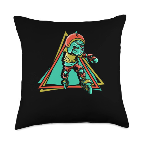 Rollerblades Roller Inline Skate Tees Bulldog Roller Skater | Inline Skating Throw Pillow, 18x18, Multicolor