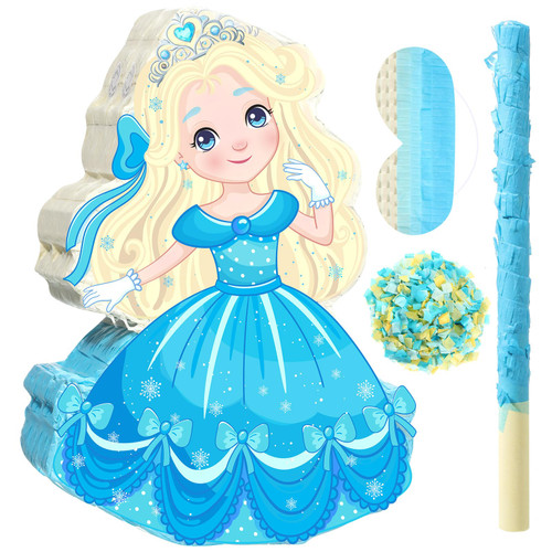 Threan Princess Pinata Girl Princess Party Pinata Set, Frozen Party Pinata Princess Pinata Bat Stick Blindfold Mask Confetti for Winter Princess Theme Girl Baby Birthday Party Supplies Decoration
