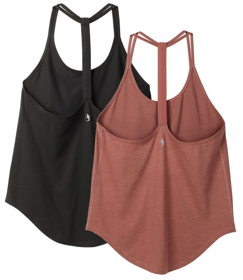 icyzone Workout Tank Tops for Women - Athletic Yoga Tops, T-Back Running Tank Top (M, Black/Brick)