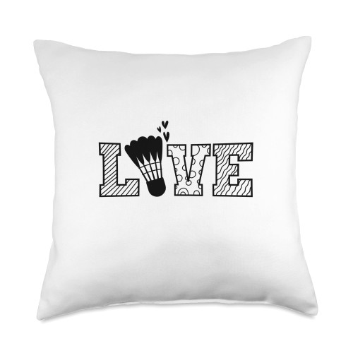Badminton sport shuttlecock hobby doubles Love Shuttlecock Badminton Racket Throw Pillow, 18x18, Multicolor
