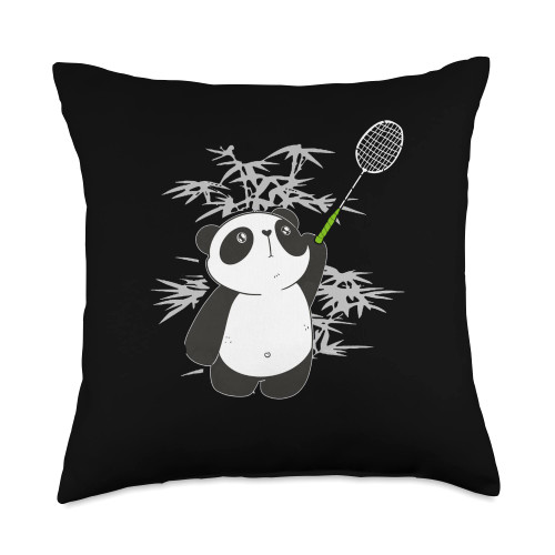 Panda Badminton Player Racket Shuttlecock Gift Panda Badminton Player | Racket Shuttlecock Throw Pillow, 18x18, Multicolor