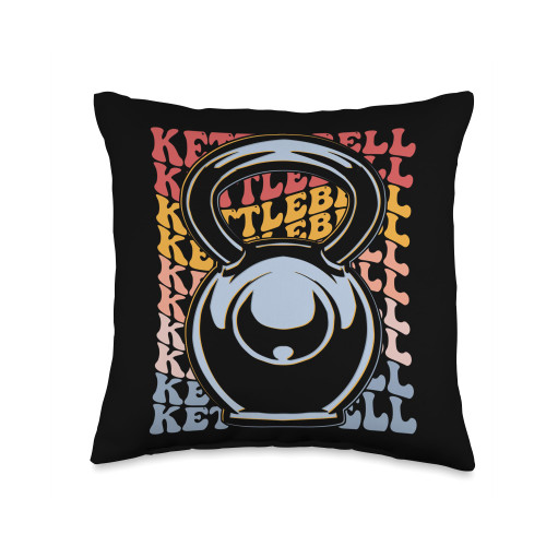 Kettlebell Lifting Workout Gifts Kettlebell Groovy Lifting Workout Throw Pillow, 16x16, Multicolor