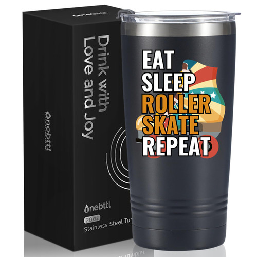 Onebttl Roller Skate Gifts, Roller Skater Gifts for Men & Women, Gifts for Roller Skating Lovers, 20oz Stainless Steel Insulated Tumbler with Lid & Straw Black - Eat Sleep Roller Skate Repeat