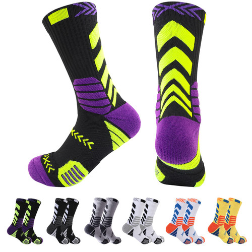 boruizhen Men's Athletic Crew Socks basketball Socks Sport Compression Cushion Socks for Running and Training