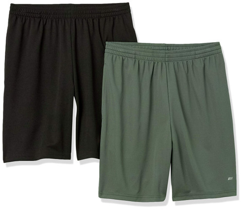 Amazon Essentials Men's Performance Tech Loose-Fit Shorts (Available in Big & Tall), Pack of 2, Black/Olive, Large
