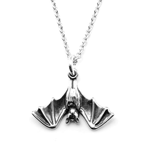 Sterling Silver Petite Hanging Bat Charm Pendant Necklace, 20"