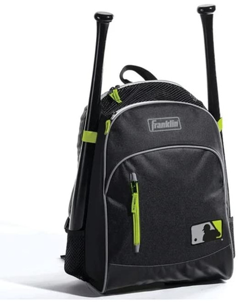 Franklin Sports MLB Batpack Bag - Youth Baseball, Softball and Teeball Bag - Equipment Bag For Sports - Bag Holds Bats (2) and Includes Fence Hook (Black/Green)