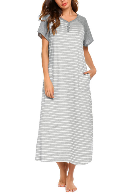 Ekouaer Womens, Boyfriend Sleepwear Shirts, Nightgown Nightshirt, V Neck Loose Sleeve Button Sleep Tee, Stripe, 3X-Large Ekouaer Womens, Boyfriend Sleepwear Shirts, Nightgown Nightshirt, V Neck Loose Sleeve Button Sleep Tee, Stripe, 3X-Large