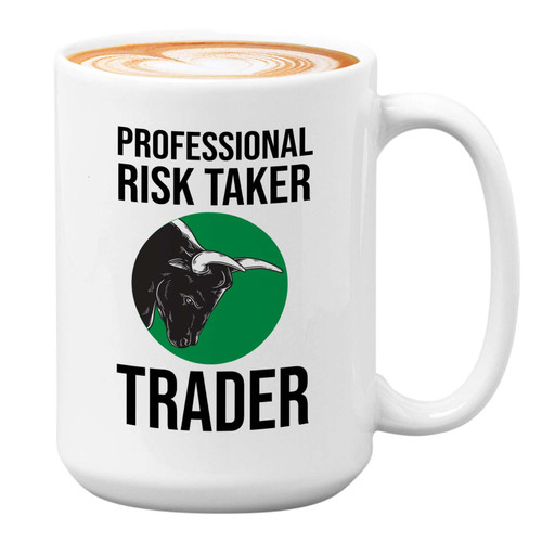 Bubble Hugs Trading Mug White 15oz - Professional Risk Taker Trader - Stock Market Trader Broker Financial Adviser Investor Eat Sleep Trading