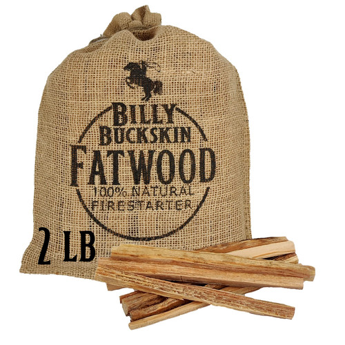 Billy Buckskin Co. 2 lb. Burlap Bag of Fatwood Fire Starter Sticks | Comes in Stylish Burlap Bag | Start a Fire with just 2 Sticks | Works in Any Weather Conditions | 2 Pound Bag