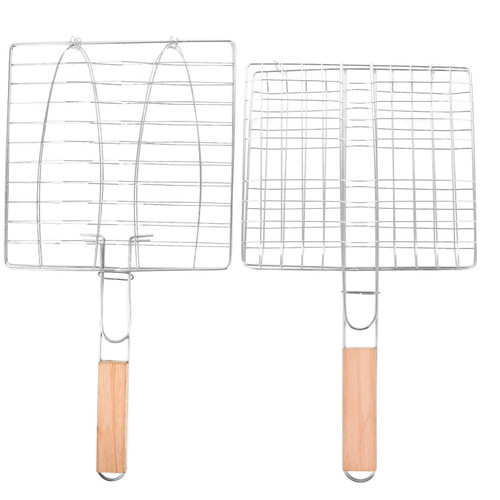 Happyyami 2pcs Bbq Net Vegetable Grill Basket Barbecue Net Barbecue Grill Bbq Basket Tool Grilled Fish Tongs Fish Grill Net Bbq Grill Rack Foldable Grill Bbq Clip Silk Screen Portable Wooden