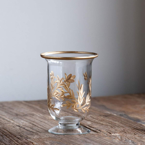 Park Hill Collection XCL00092 Golden Leaf, Glass (Footed Vase, 5-inch Height)