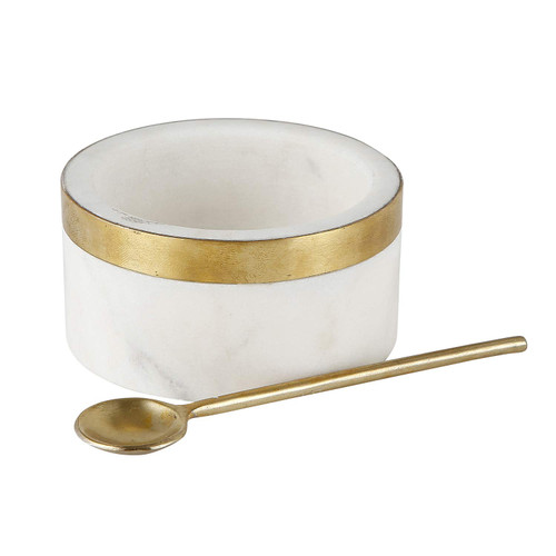 Santa Barbara Design Studio Table Sugar Spice Bowl with Spoon, Small, Marble + Brass Santa Barbara Design Studio Table Sugar Spice Bowl with Spoon, Small, Marble + Brass