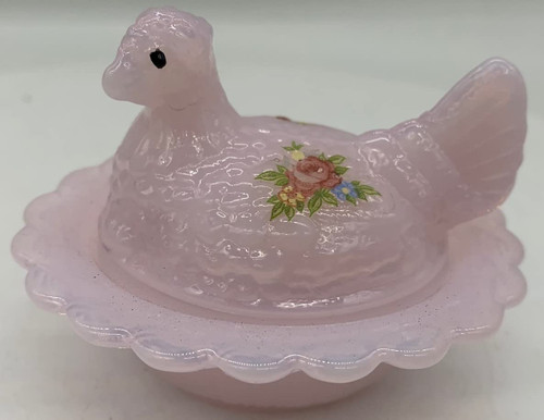 Salt Cellar/Dip - Chick - Mosser Glass - USA (Crown Tuscan w/Floral)
