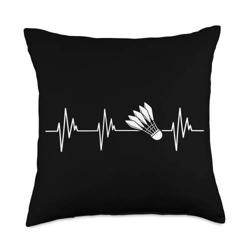 Badminton Player Sports Lover Coach Graphic Shuttlecock Heartbeat Badminton Player Lover Coach Graphic Throw Pillow, 18x18, Multicolor