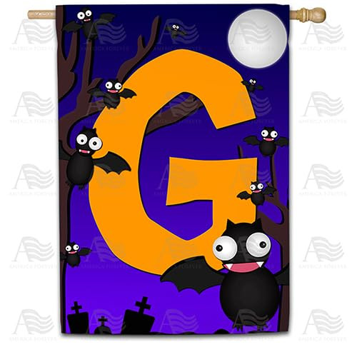America Forever Monogram Halloween Bat House Flag 28 x 40 inches Letter G Double Sided Large Flags for Outside, Holiday Party Yard Outdoor Halloween Horror Nights Flag