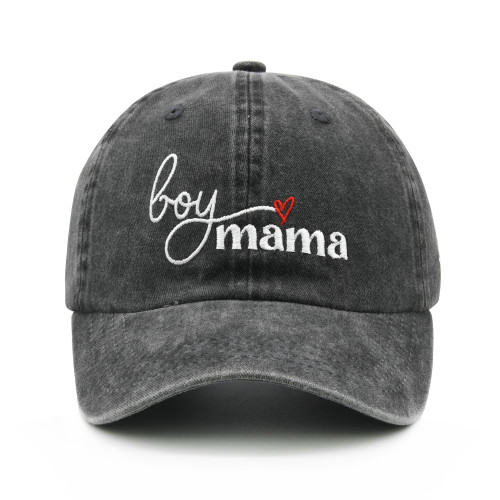 Waldeal Boy Mama Hat for Women, Mom Cap Adjustable Distressed Baseball Cap Black