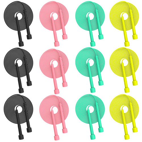 12Pack Lightweight Jump Rope for Fitness and Exercise, Adjustable Skipping Rope with Plastic Handles, Speed Jump Jumping Ropes for Kids Men Women Workout, Crossfit, Gym, Cardio and Endurance Training