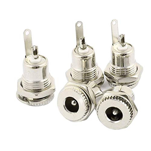 Aodesy 5.5 x 2.1 mm DC Power Jack Socket Threaded Female Mount Connector Adapter 2 Pins 5Pcs