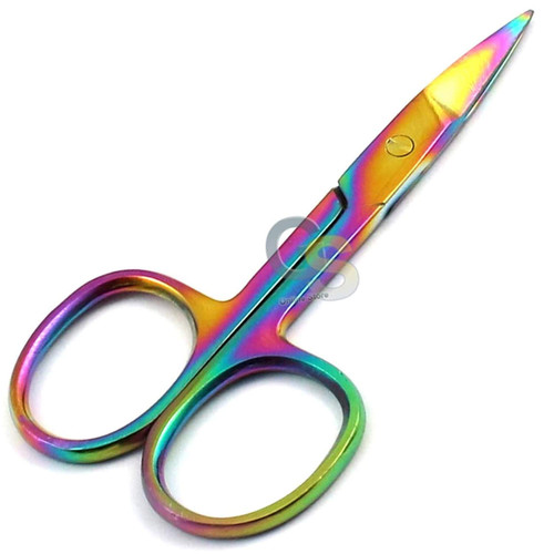 G.S Set of 5 Multi Titanium Color Rainbow Cuticle Nail Scissor Straight 3.5"