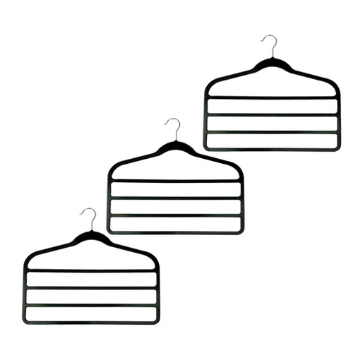 iplusmile 3pcs Non-Slip Pants Hanger Black Hangers Metal Clothes Hangers Layered Hangers Multiple Pants Hanger Plastic Clothes Hangers Pants Hanging Racks Flocking Non-Slip Hanging Trousers
