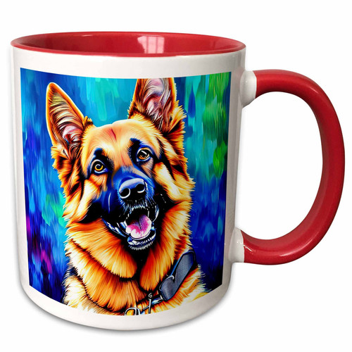 3dRose Lovely German Shepherd dog portrait. Blue and green artsy background - Mugs (mug-376123-10)