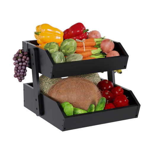 Hellojin Fruit Basket Kitchen Counter Organizer - Bamboo 2 Tier Fruit Bowl and Vegetable Storage for Countertop,Black Hellojin Fruit Basket Kitchen Counter Organizer - Bamboo 2 Tier Fruit Bowl and Vegetable Storage for Countertop,Black