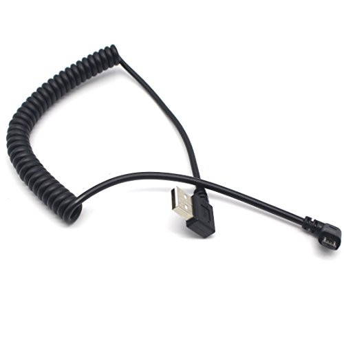 Right Angle Coiled Micro USB Cable - Aggice 1.5 Meter 90 Degree Micro USB to USB Spring Coiled Cable Support for Samsung,HTC, Millet, HUAWEI, Sony etc (2.1A Right angle Micro usb)