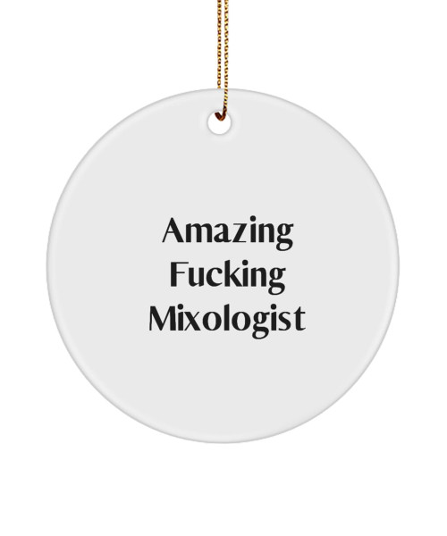 Inspirational Mixologist Gifts, Amazing Fucking Mixologist, Birthday Circle Ornament for Mixologist from Friends, Bar Tools, Cocktail Shaker, Strainer, Jigger, Bar Spoon, Muddler, Wine Opener,