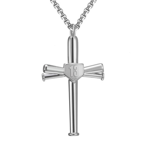 RWQIAN Cross Number Necklace for men - Sport Stainless Steel Cross Silver Chain for Men/Women, Baseball Bat Cross Pendant Chain Baseball Fans Jewelry Gift 13 RWQIAN Cross Number Necklace for men - Sport Stainless Steel Cross Silver Chain for Men/Women, Baseball Bat Cross Pendant Chain Baseball Fans Jewelry Gift 13
