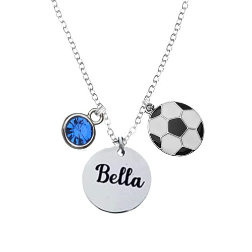 Soccer Necklace, Personalized Soccer Engraved Stainless Steel Charm, Custom Soccer Jewelry Gifts for Soccer Players, Teams & Coaches