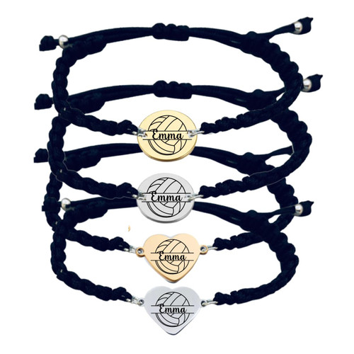 Personalized Volleyball Gift, Engraved Volleyball Adjustable Rope Bracelet, Volleyball Jewelry for Women, Teens, Girls, Volleyball Player Gift