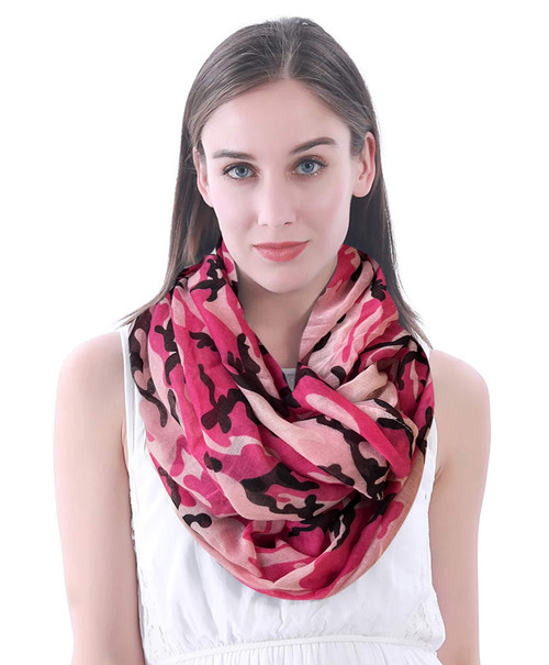 Lina & Lily Camouflage Print Women's Infinity Loop Scarf Lightweight (Pink Camo)