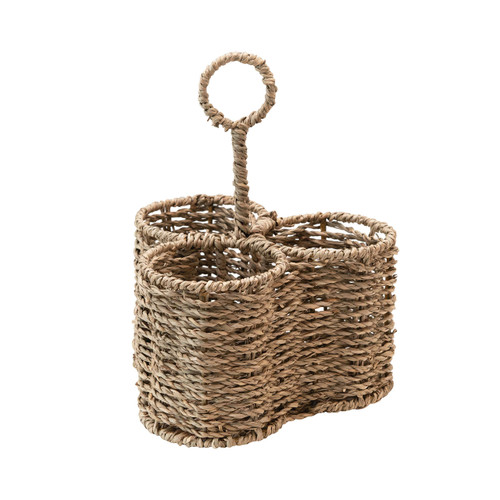 Creative Co-Op Woven Seagrass Caddy with 3 Sections Basket, Natural