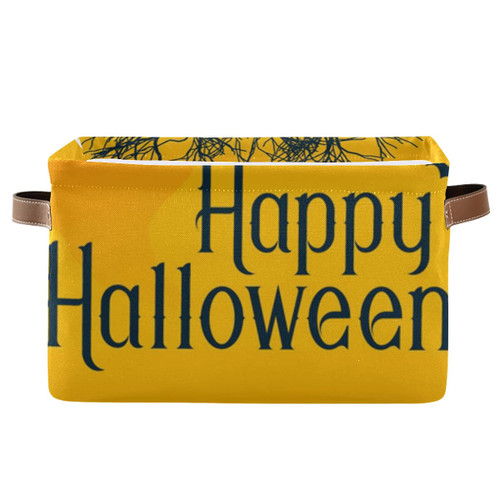 Halloween Flying Bat Pumpkins Rectangular Storage Basket Storage Bin Collapsible Storage Box with Leather Handles Shelves Basket Organizer for Office, Office Halloween Flying Bat Pumpkins Rectangular Storage Basket Storage Bin Collapsible Storage Box with Leather Handles Shelves Basket Organizer for Office, Office