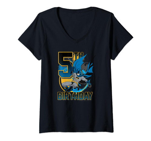 DC Comics Batman 5th Birthday Bat Swing Action Poster V-Neck T-Shirt