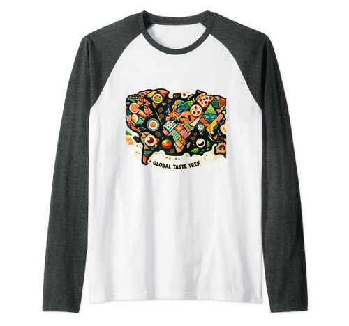 Culinary World Map - Global Cuisine Adventure Art Raglan Baseball Tee
