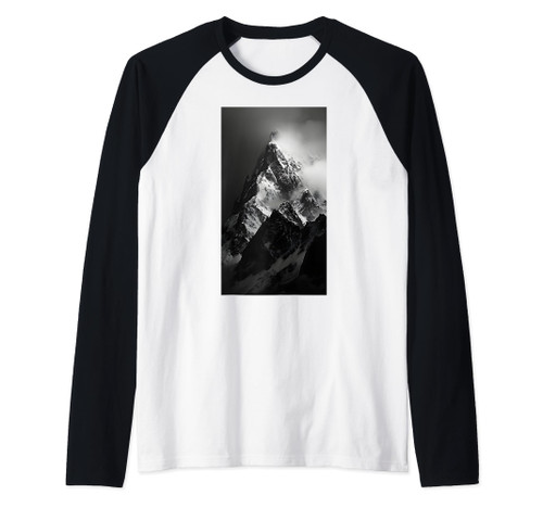 Mountain Black And White Nature Mountaineering Raglan Baseball Tee