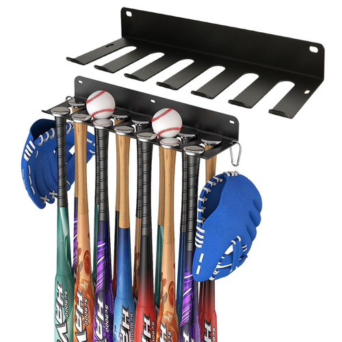 Oungy 2 PCS Baseball Softball Bat Holder Rack Hanging Bat Rack for Wall Mount Holds up to 12 Bats Metal Bat Hanger for Home and Field Storage Clips for Dugout Fence or Mounts on Wall, Black